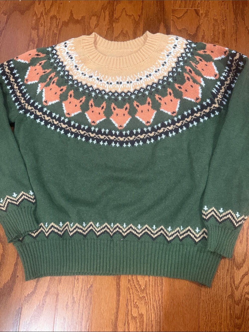 Woodland Fox Fair Isle Sweater | Forest Green Cozy Knit Pullover - Picture 8 of 13